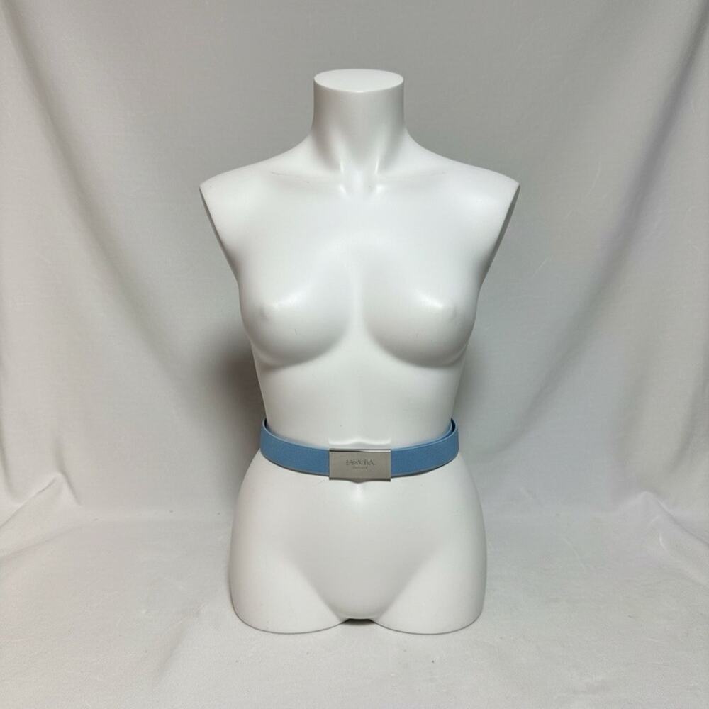PRADA Women’s Blue Stretch Fabric Gift Band Or Belt w/ Silver Logo + Patch - Picture 4 of 7